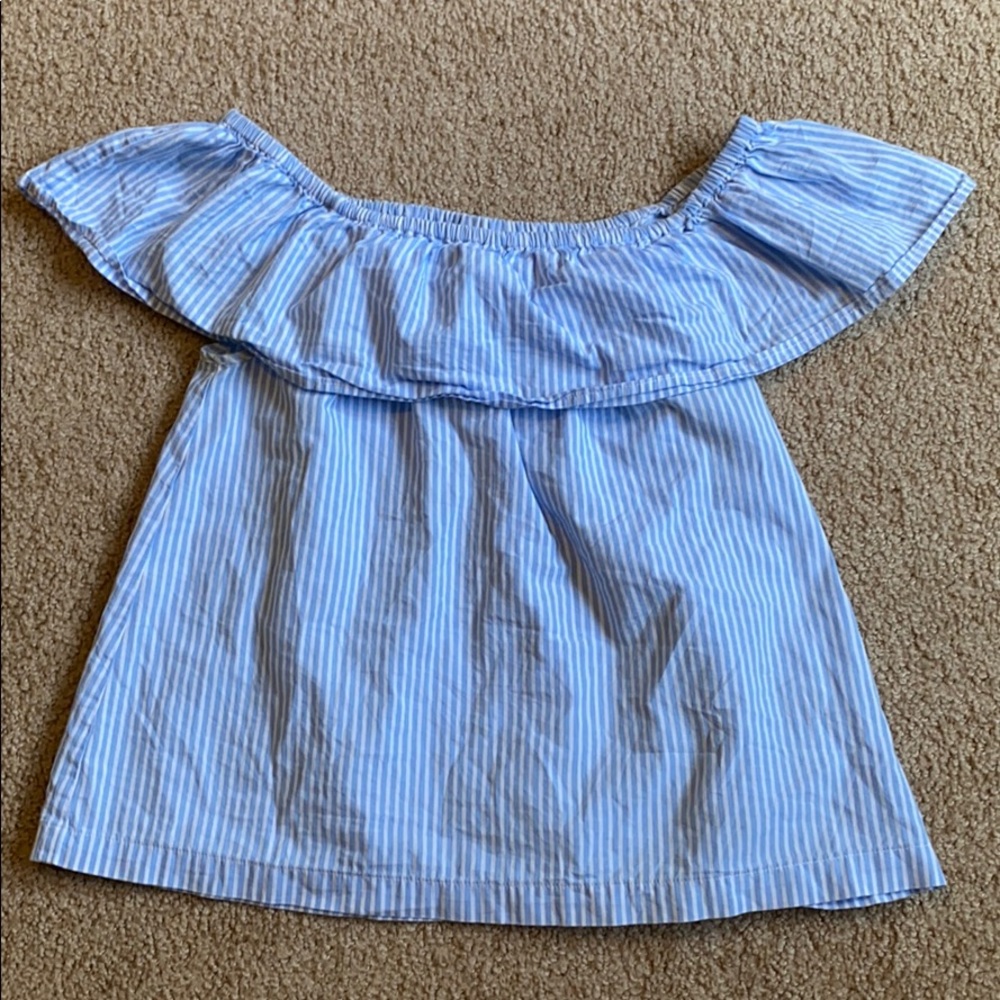 H and M blue striped off the shoulder top